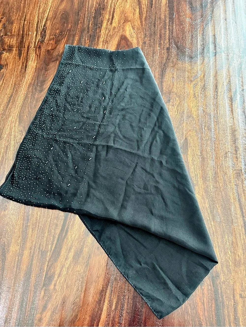 Black Rhinestone Beaded Lightweight Sheer Wrap Scarf 22.5” x 68”